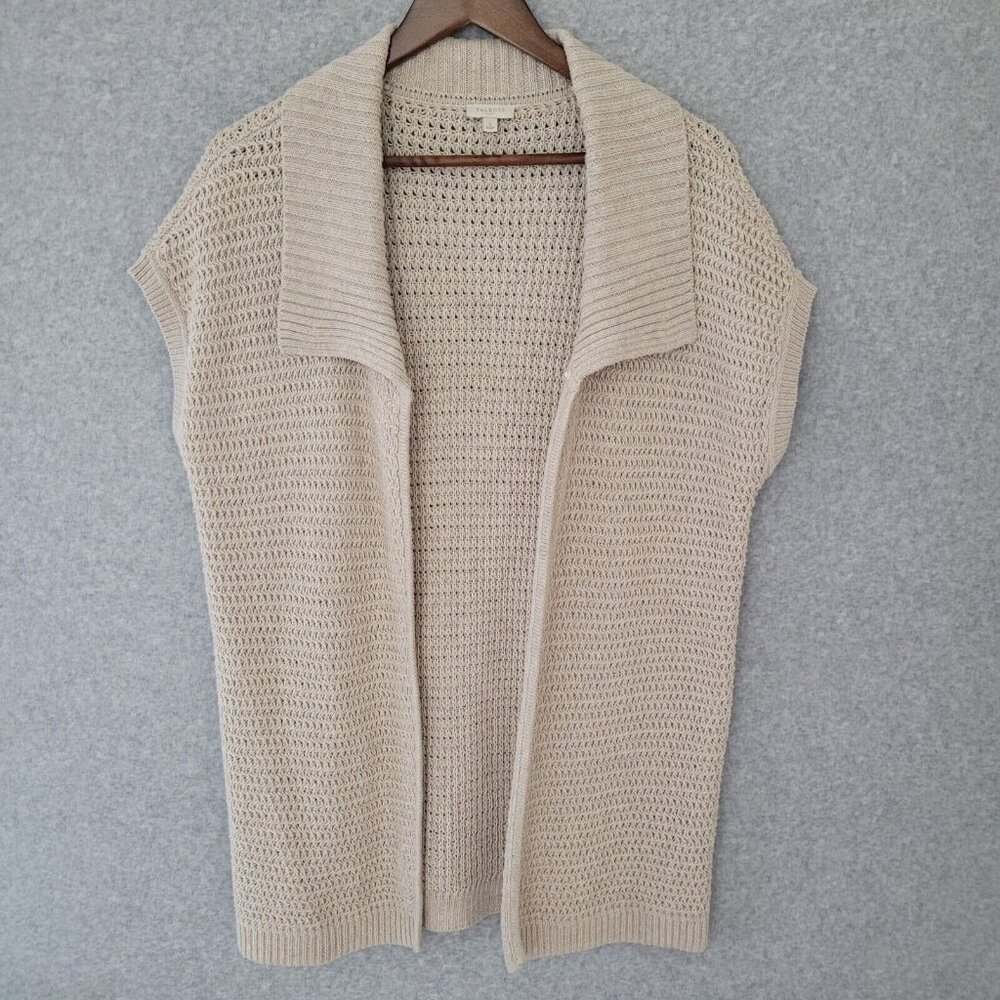 Talbots Womens Open Front Cardigan Size S Beige Office Career Missing Fur Collar - Picture 1 of 11